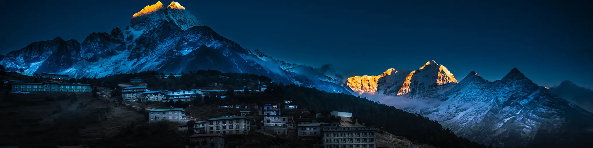 photograph of Namche Bazaar in the Himalayas at night