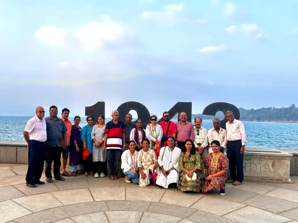 Group visiting waterfalls in Meghalaya during Assam trip