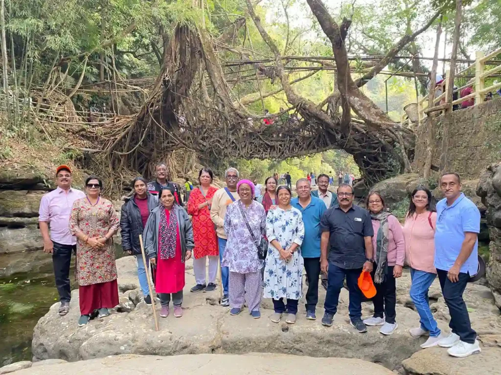 Tour group exploring Assam and Meghalaya scenic hills