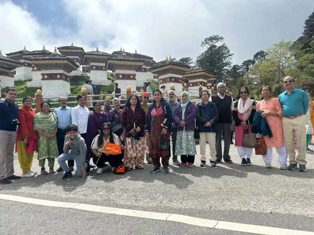 Group exploring Bhutan temple complex