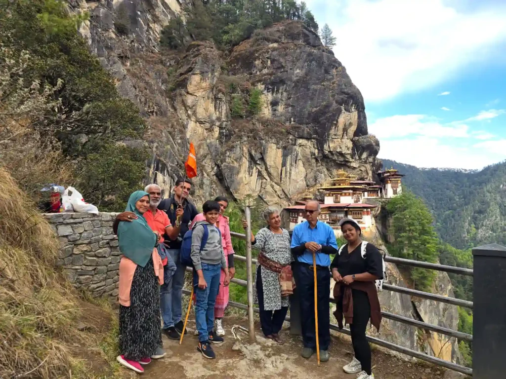 Travel group at Bhutan hill viewpoint