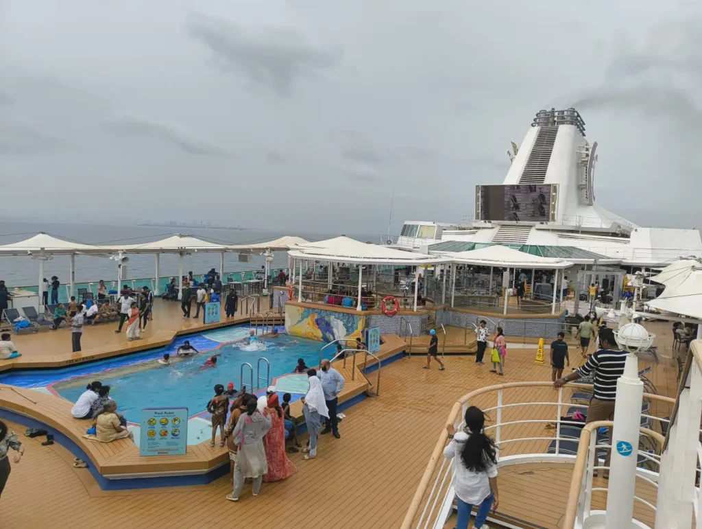 Cordelia cruise deck view with ocean backdrop