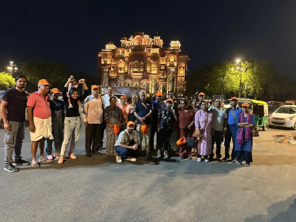 Tour group near Amber Fort Jaipur, night view