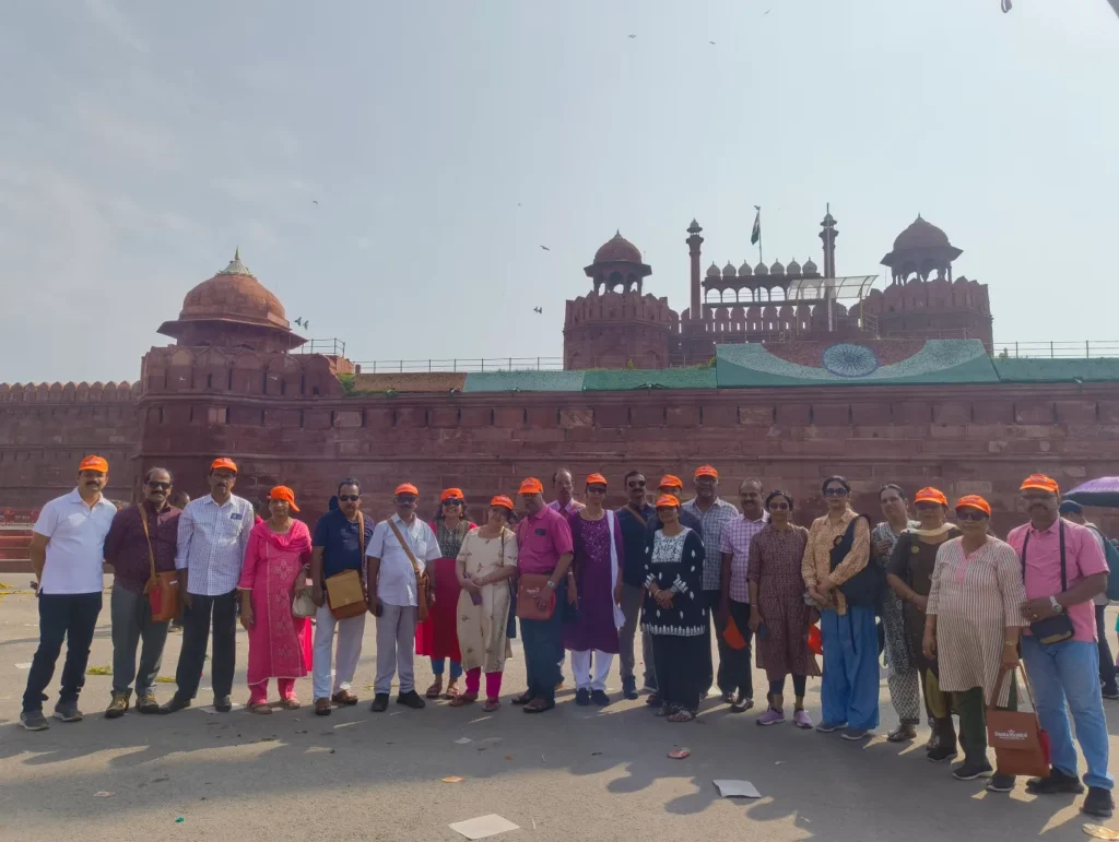our group standing in front of Red Fort Delhi during sightseeing trip