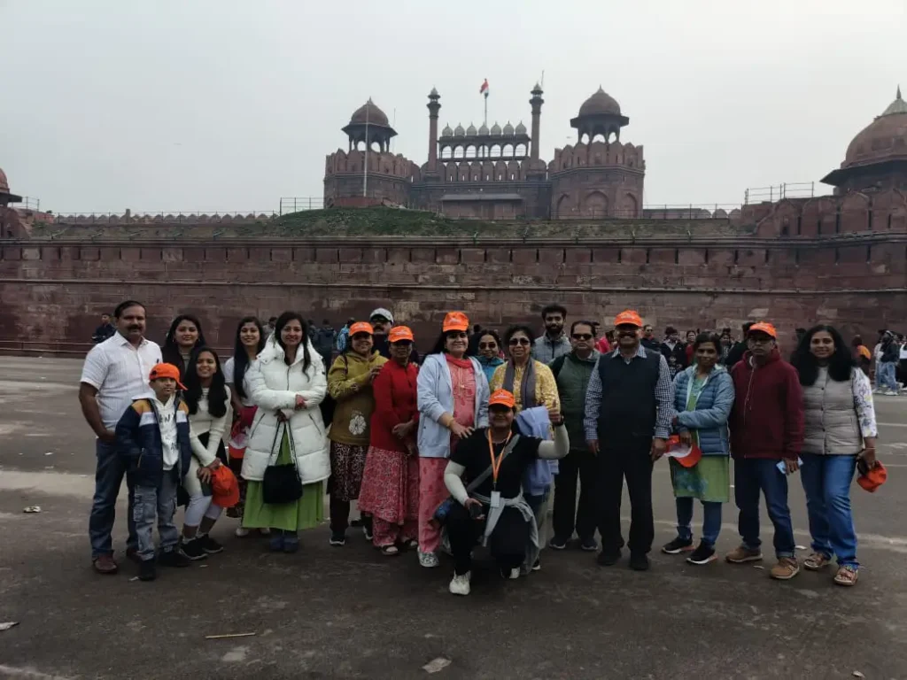 Tour group standing in front of Red Fort Delhi
